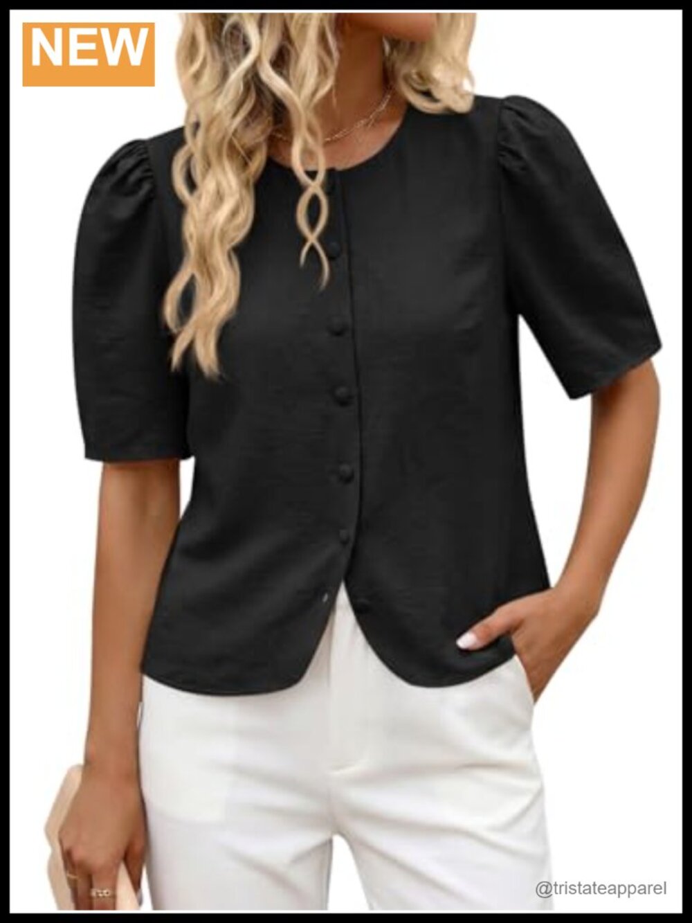 Women's Cotton Button Down Shirt Short Sleeve Round Neck Casual Summer Blouse
